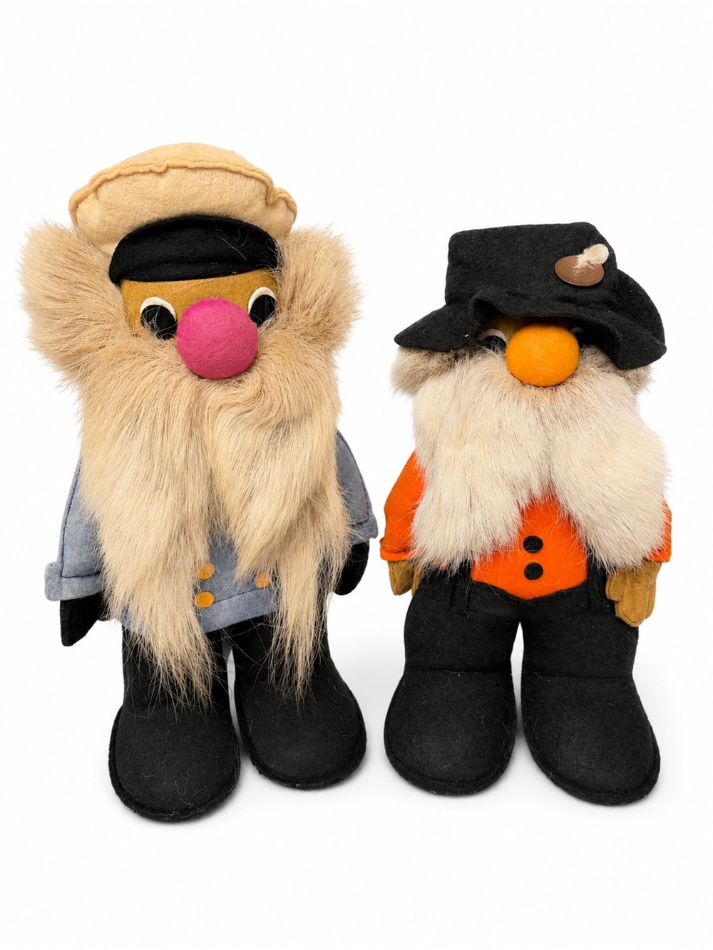 Vintage pair of Folk Art Fufel Dolls Natural Fur Hat Plush/Stuffed Dolls